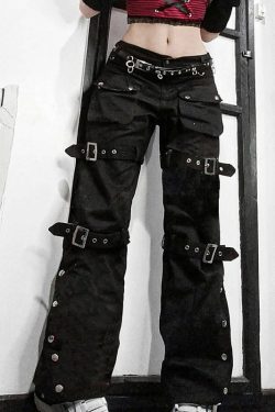 Women's Y2K Punk Skull High Waisted Black Cargo Pants