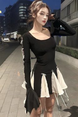 Y2K Black Lace Up Bodycon Mini Dress
