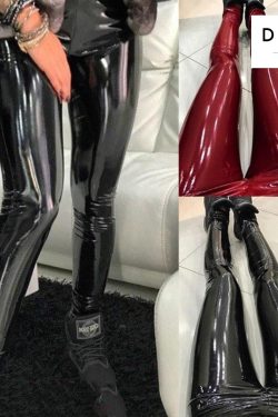 Y2K Black Shiny Wet Look Smooth Leggings with Holographic Goth Punk Style