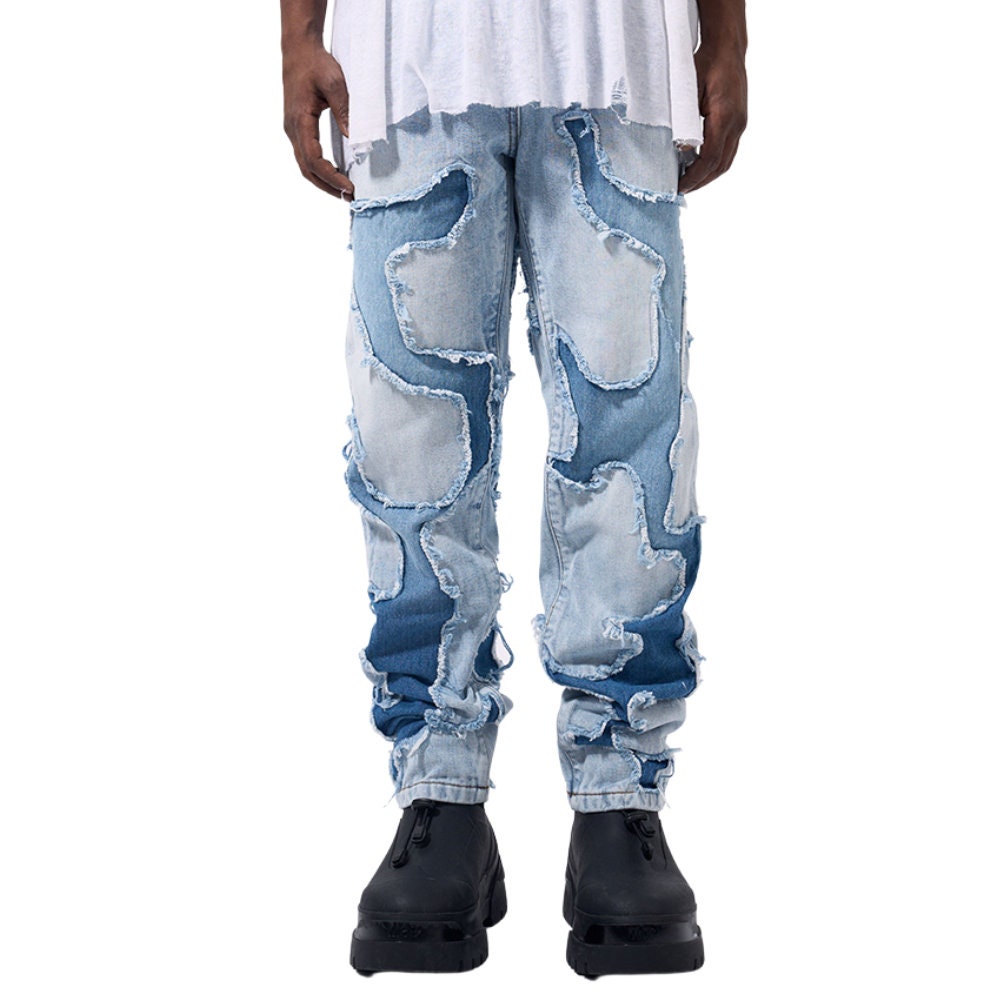 Y2K Blue Patchwork Denim Streetwear Jeans