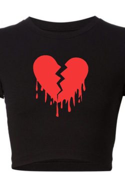 Y2K Broken Bleeding Heart Graphic Crop for Women