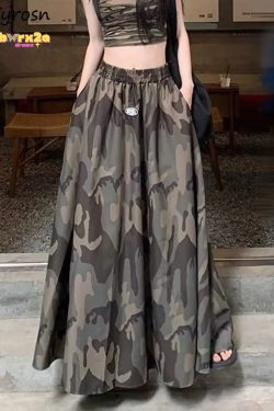 Y2K Camouflage Elastic Waist Midi Skirt