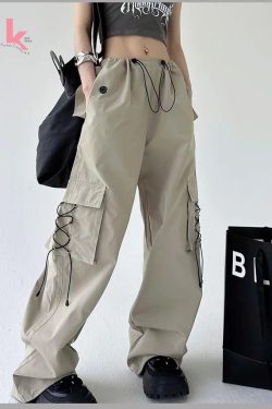 Y2K Cargo Pants Street Hip Hop Drawstring Wide Leg Harajuku Sweatpants OverSized Trousers