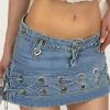 Y2K Cross Bandage Skinny Mini Jean Skirt