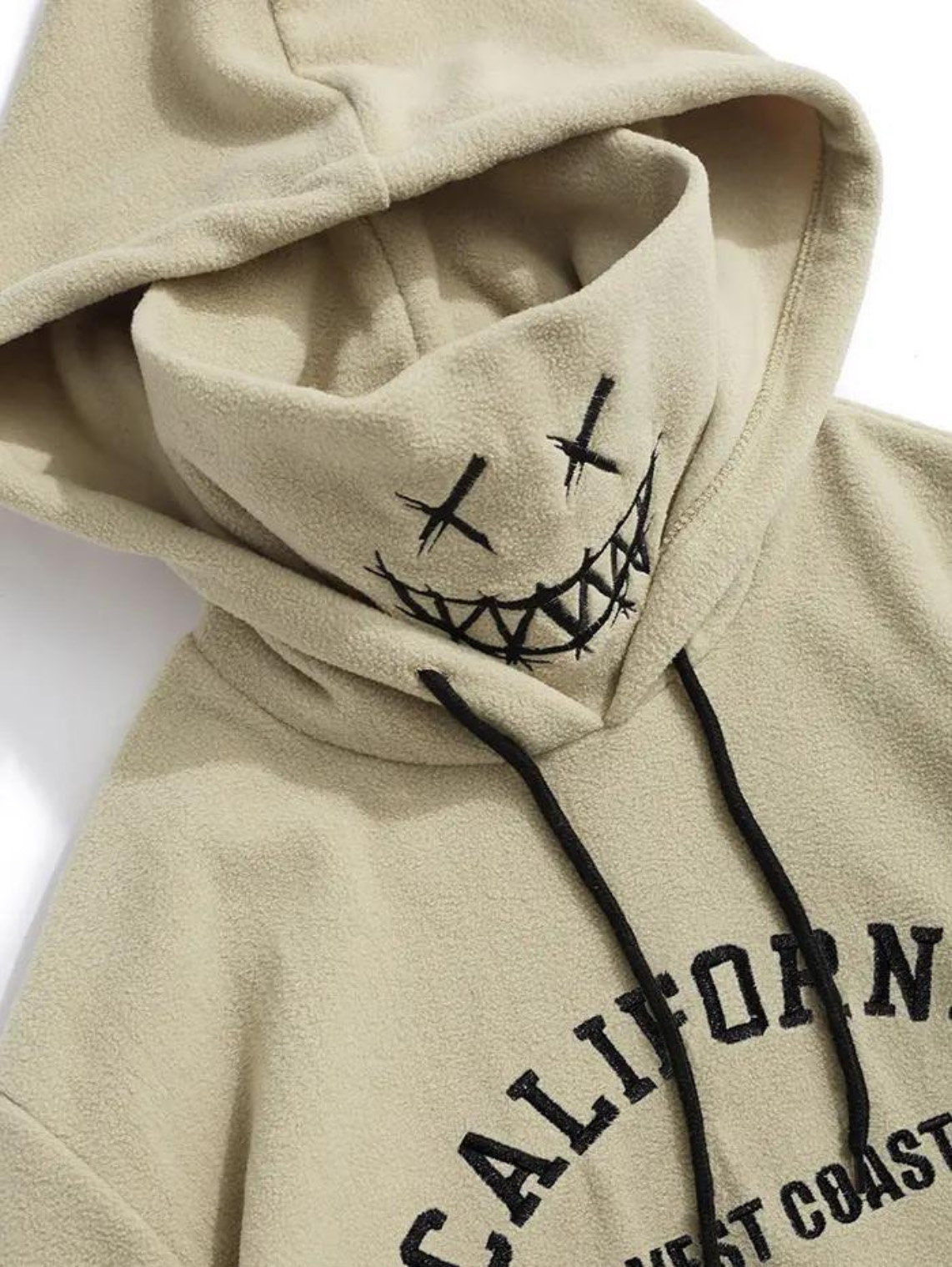 Y2K Devil Smile Embroidered Fleece Streetwear Hoodie