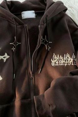 Y2K Embroidery Cross Gothic Oversized Hoodie Zip Up