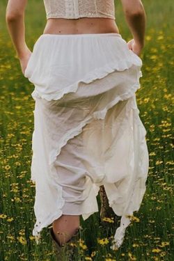 Y2K Fairycore Elegant Ruffles White Slit Skirt