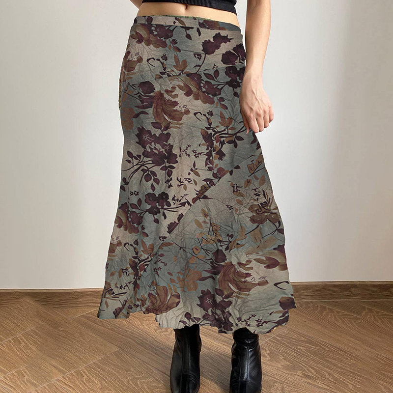 Y2K Floral Print Maxi Skirt