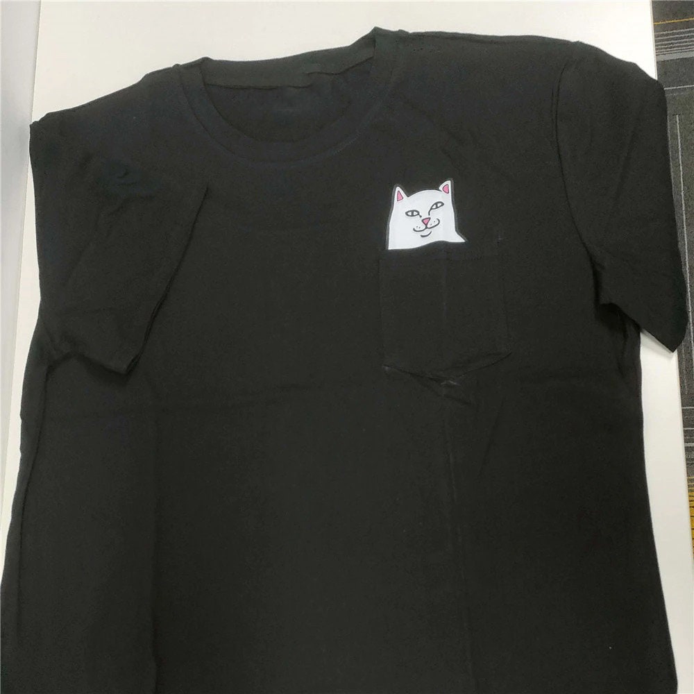 Y2K Funny Animal Cat Middle Finger Mask Pocket T-Shirt