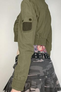 Y2K Harajuku Elastic Waist Cargo Jacket with Mesh Pockets