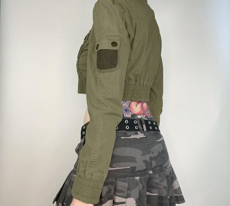 Y2K Harajuku Elastic Waist Cargo Jacket with Mesh Pockets