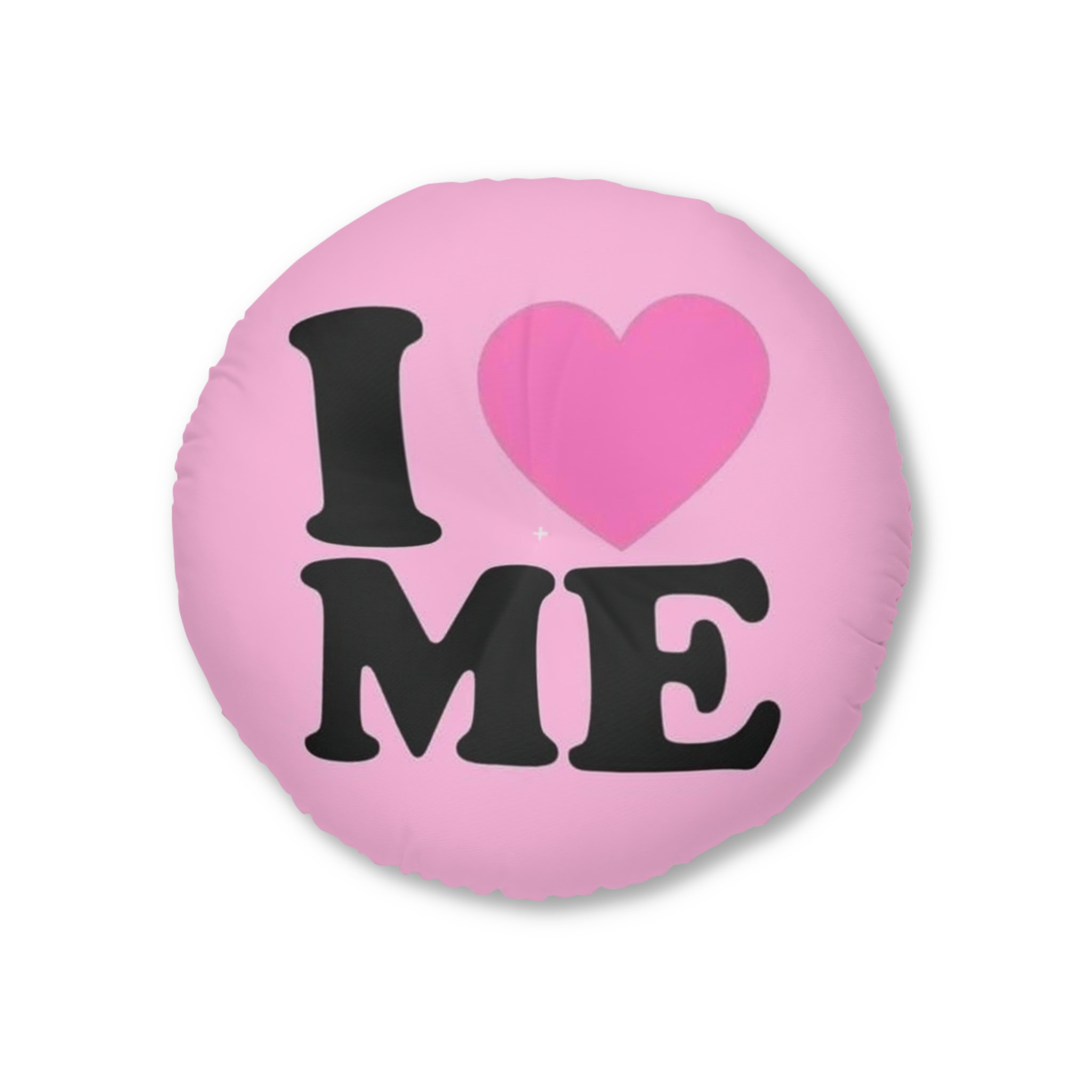 Y2K Inspired Round Pink and Black "I Heart Me" Throw Pillow