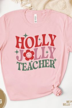 Y2K Inspired Teacher Christmas Sweatshirt - Holly Jolly Teacher Cute X-mas Holiday Class Party Shirt