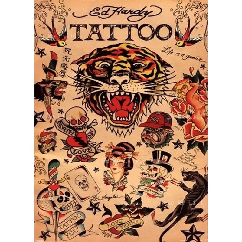 Y2K Japanese Ukiyoe Classic Retro Roaring Tiger Body Art Tattoo Canvas Wall Art