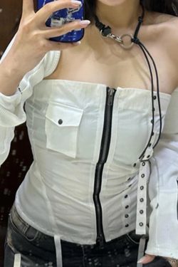 Y2K Punk Style Ribbon Stitched Corset Top for Women