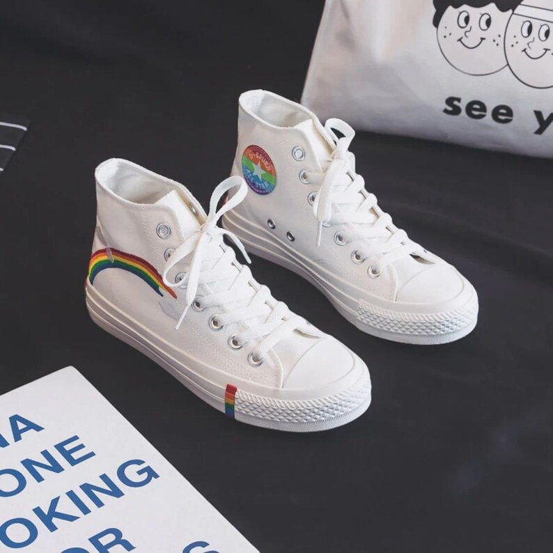 Y2K Rainbow Pride Equality High Top Canvas Sneakers