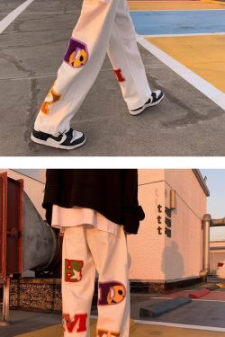 Y2K Retro Fashion Loose Man Pants with Letter Embroidery