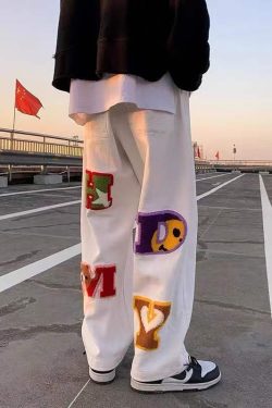 Y2K Retro Fashion Loose Man Pants with Letter Embroidery