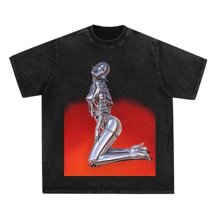 Y2K Robot Graphic Washed T Shirt