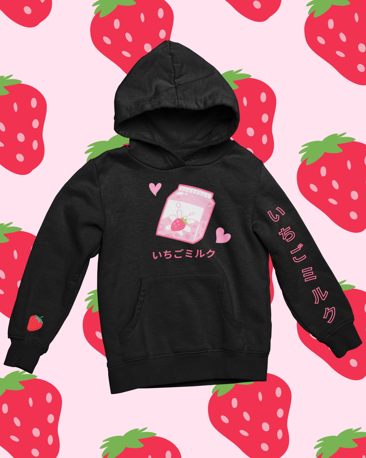 Y2K Strawberry Milk Graphic Hoodie