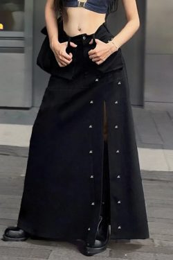 Y2K Streetwear Gothic Punk Style Rivet Long Skirt