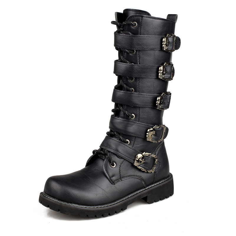 Y2K Style Men's Leather Gothic Military Boots for Outdoor Tactical Fashion