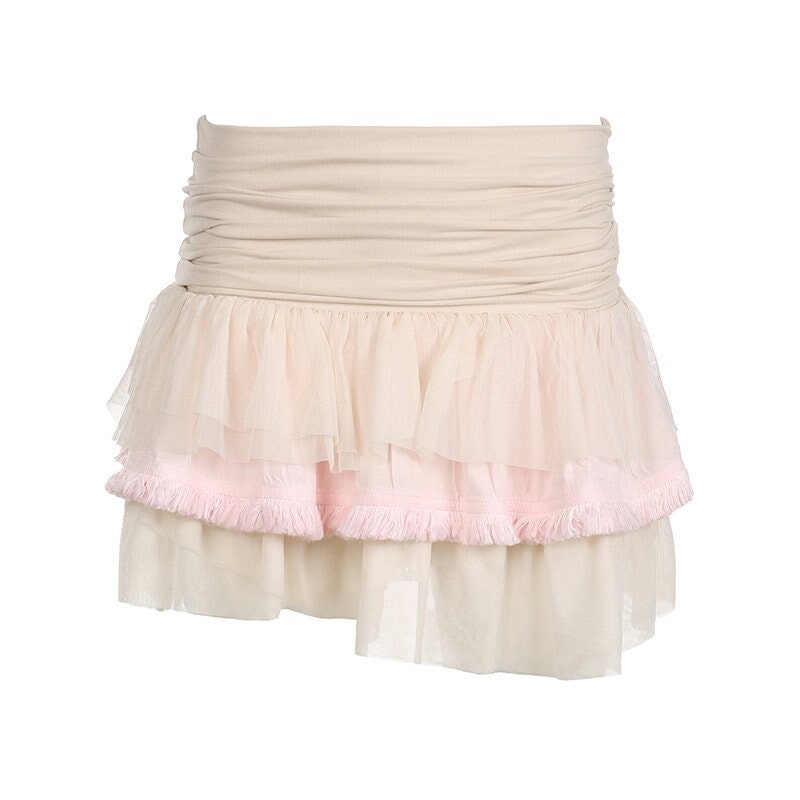 Y2K Tiered Mesh Ruffle Skirt with Low Waist - Summer Kawaii Lolita Style Mini Skirts