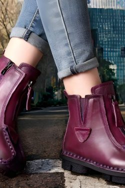 Y2K Vintage-Inspired Handmade Leather Women's Ankle Boots