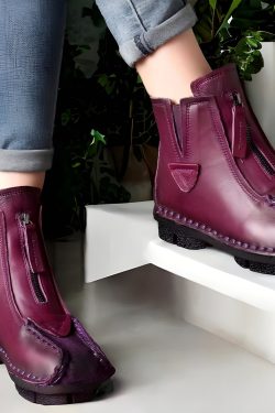 Y2K Vintage-Inspired Handmade Leather Women's Ankle Boots