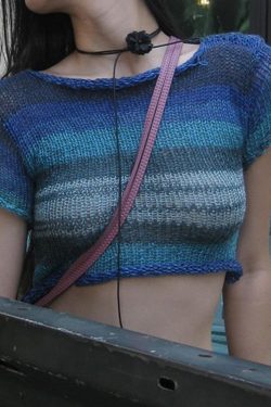 Y2K Vintage Striped Knitted Crop Top for Women - Korean Summer Streetwear