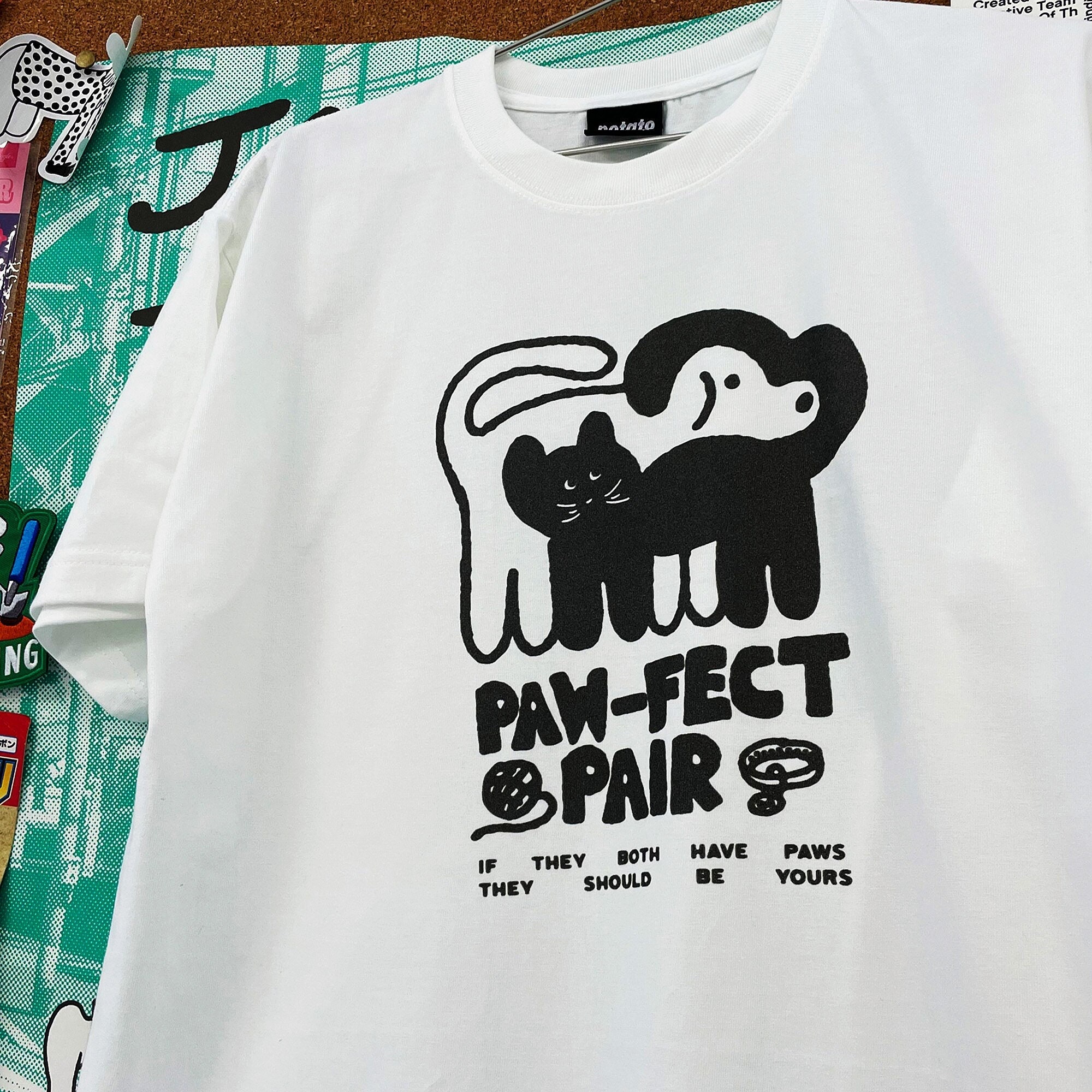 Y2K Vintage Style Graphic Tee: Paw-fect Pair Summer T Shirt for Women, Ideal Gift for Dog and Cat Lovers