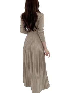 Y2K Women's Elegant V-Neck Single-Breasted Sweater Dress