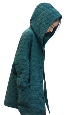 Y2K Women's Quilted Hoodie Jacket | Vintage Button Bat Sleeve Parkas | Solid Color Warm Coats