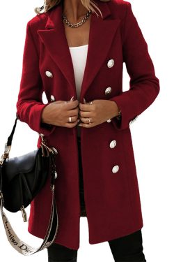 autumn winter women's fashion woolen coat with turndown collar 3826