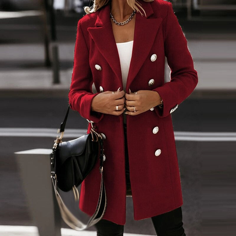 autumn winter women's fashion woolen coat with turndown collar 4385