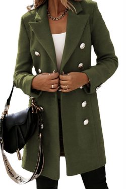 autumn winter women's fashion woolen coat with turndown collar 7045