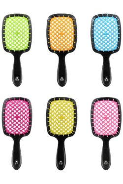 color stitching square hollow massage comb for hair care 8860