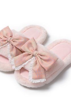 cotton plush slippers for girls with bowknot   perfect for home use 6429