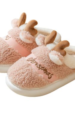 cozy elk christmas winter slippers   soft house bedroom shoes 2944