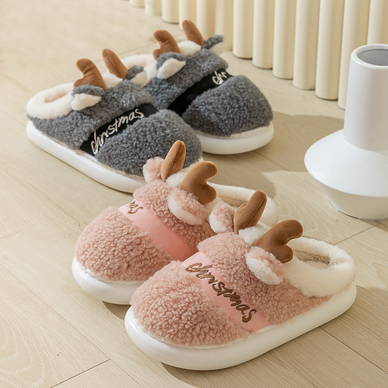cozy elk christmas winter slippers   soft house bedroom shoes 8548
