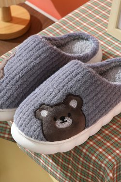 cute rabbit striped slippers for women   warm winter indoor shoes 3332