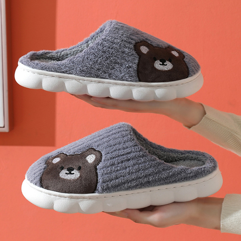 cute rabbit striped slippers for women   warm winter indoor shoes 3469