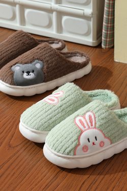 cute rabbit striped slippers for women   warm winter indoor shoes 5035