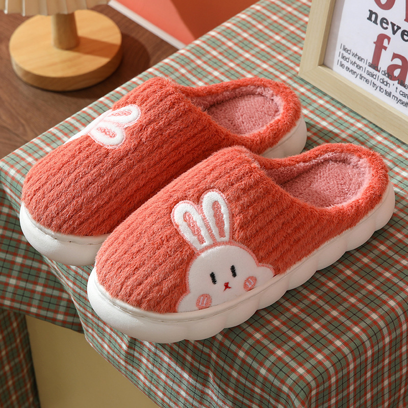 cute rabbit striped slippers for women   warm winter indoor shoes 5498