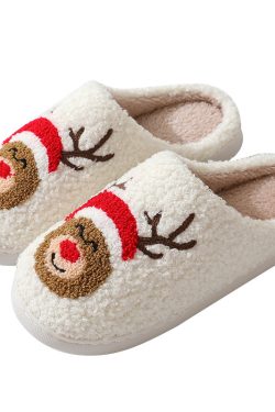 cute santa claus cotton christmas slippers for couples   warm winter shoes 6510