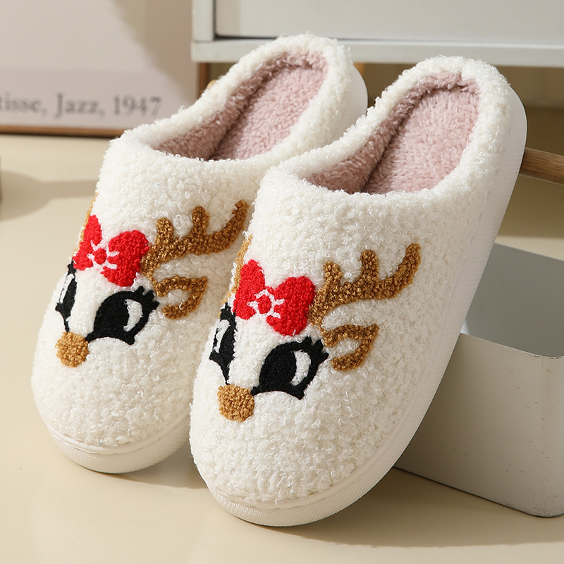 cute santa claus cotton christmas slippers for couples   warm winter shoes 8693
