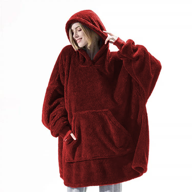 double sided fleece wearable blanket hoodie   comfortable loose sweatshirt with big pocket top sweater 2300