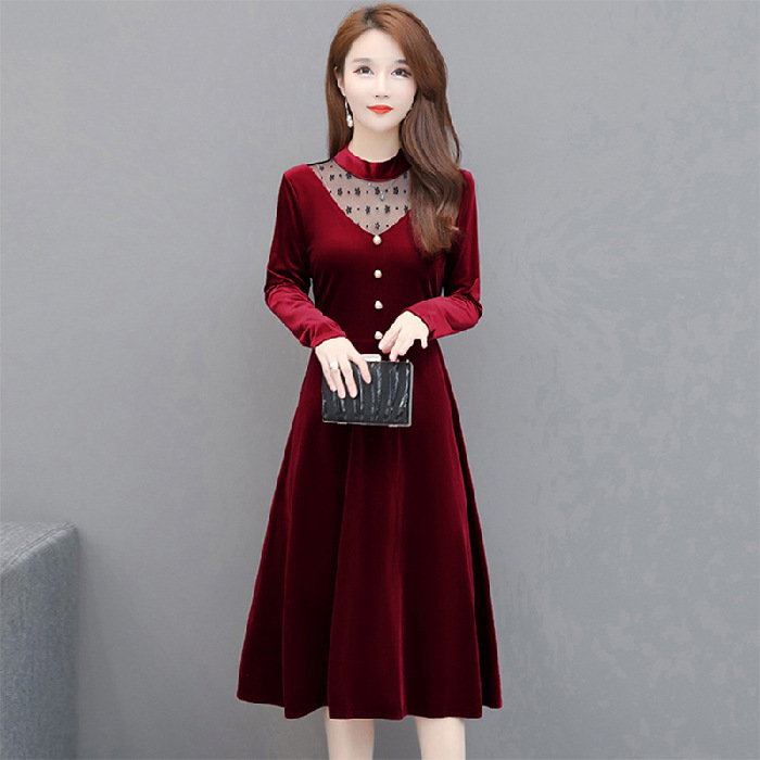 elegant pleuche dress for women   high quality temperament clothing 7397