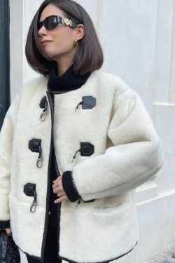 elegant women's cashmere cardigan jacket with metal lock design 8002