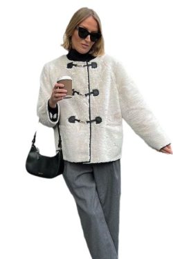 elegant women's cashmere cardigan jacket with metal lock design 8757